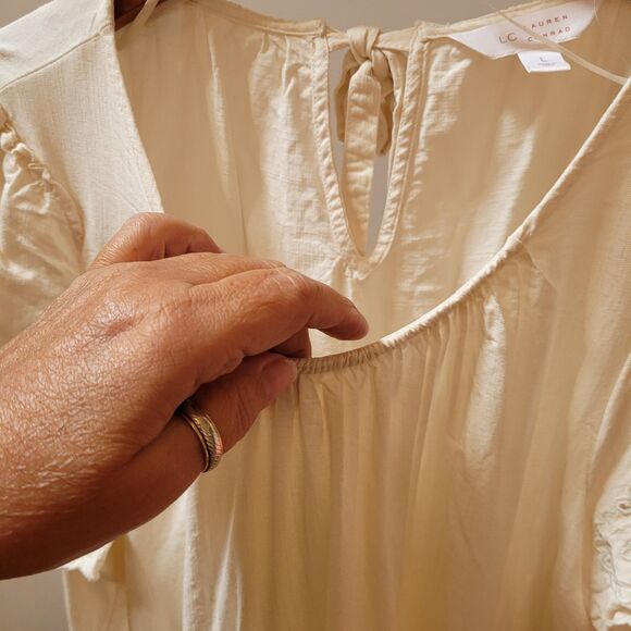 Lc Lauren Conrad Boho Ivory Lace Keyhole Tie Trim Top Wmns Sz L - Picture 4 of 11